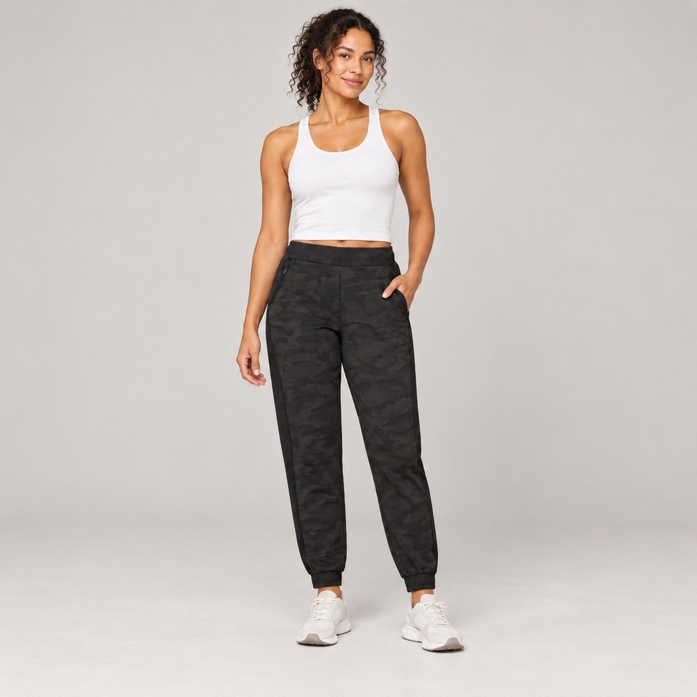 Athleta Brooklyn Textured Jogger Womens 10 Tall Black Camo Activewear Athleisure